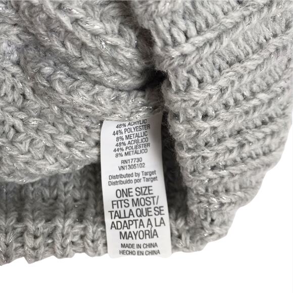 Chunky Knit Ribbed Beanie Hat Silver Metallic Festive Winter Hygge Cozy OSFM - Picture 4 of 6
